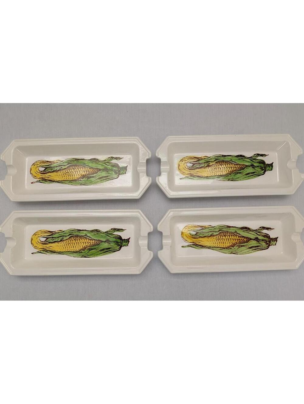 Vintage Original JSC Design Corn on the Cob Holder Plates Painted Set of 4